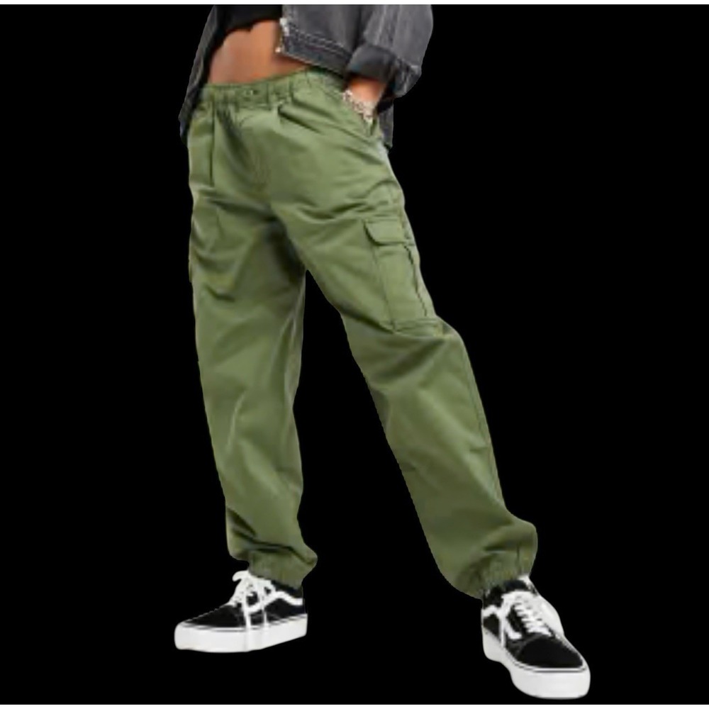 Vans Drawstring Cargo Jogger Green Pants w/ Elastic Waistband Size S #421